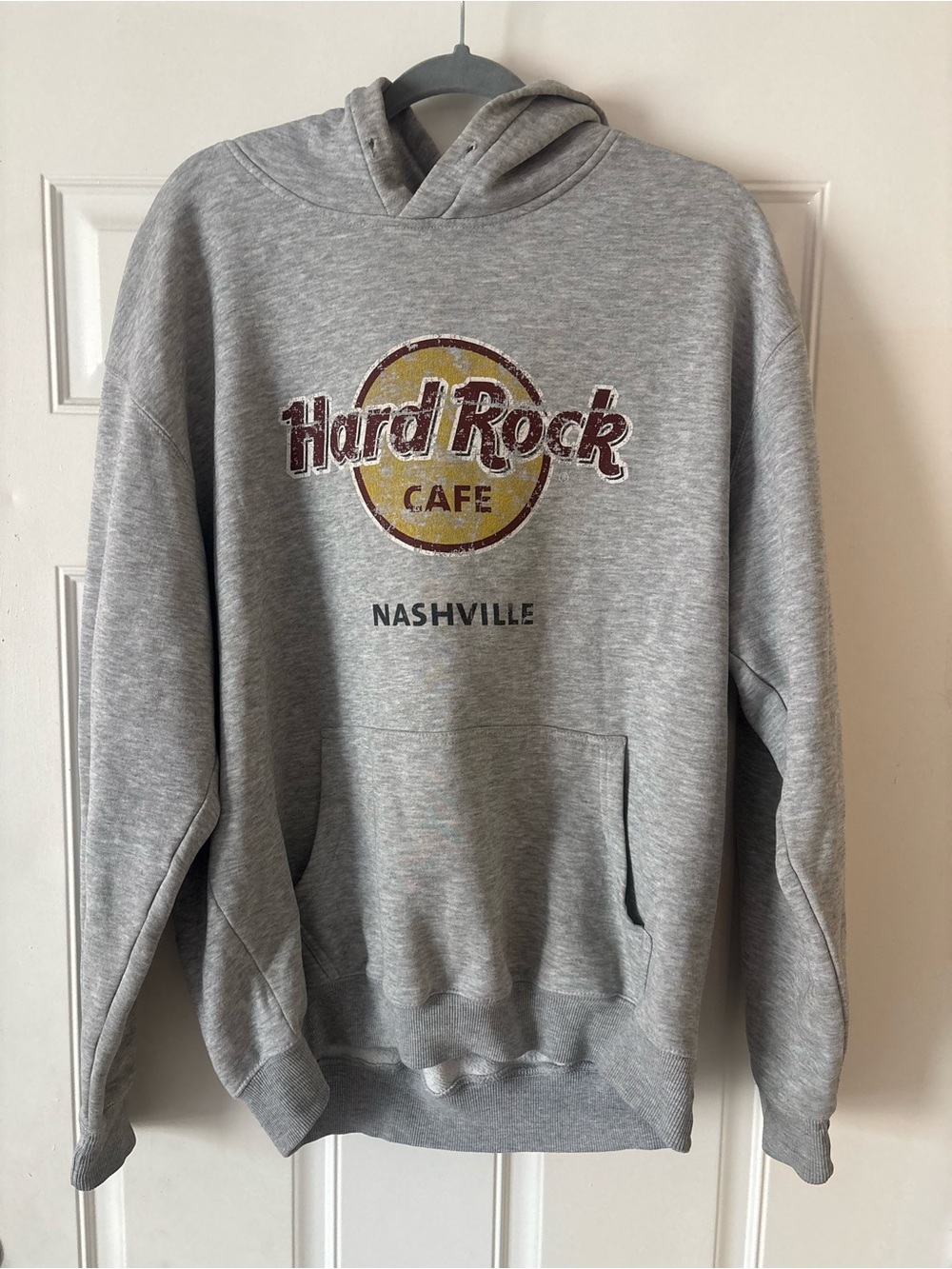 Hard Rock Cafe Gray Pullover Hoodie with Distressed Logo Size XL